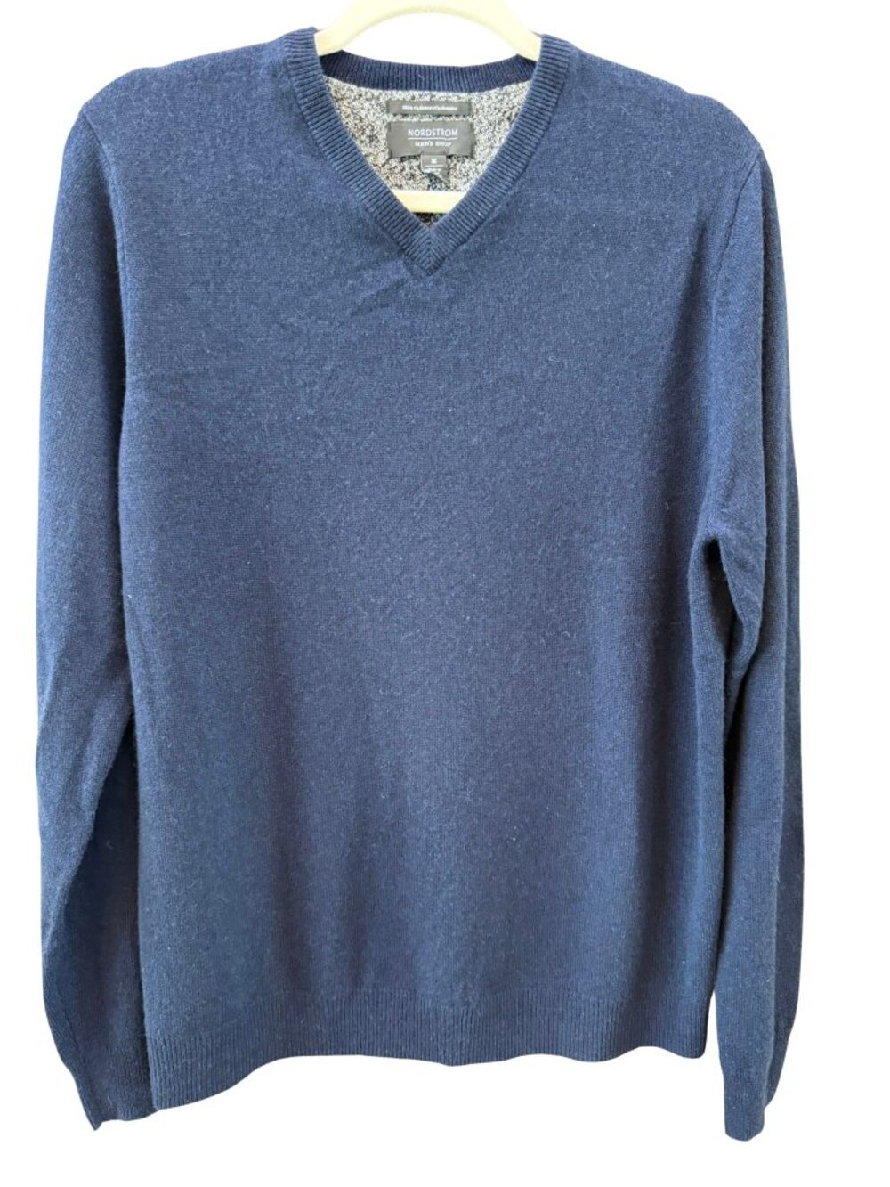 Nordstrom Men's Shop 100% Cashmere V-Neck Sweater Navy M